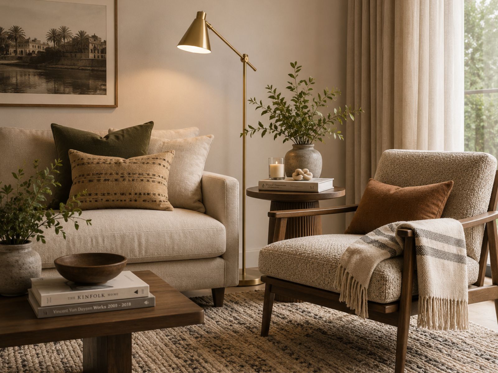 Indo-Scandinavian styled interior with teak wood and cane weaving
